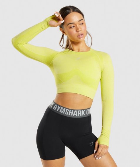 Women's Gymshark Flex Sports Long Sleeve Cropped Tops Yellow | NZ 8FYTHK